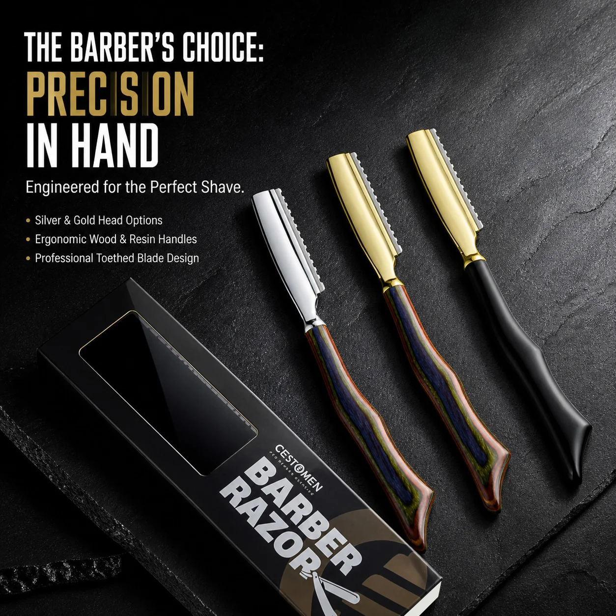 Zinc Alloy Thinning Hair Razor Holder Lightweight Anti Slip Wood Handle Hair Cutting Razor Salon Hairdresser Styling Tool Unisex