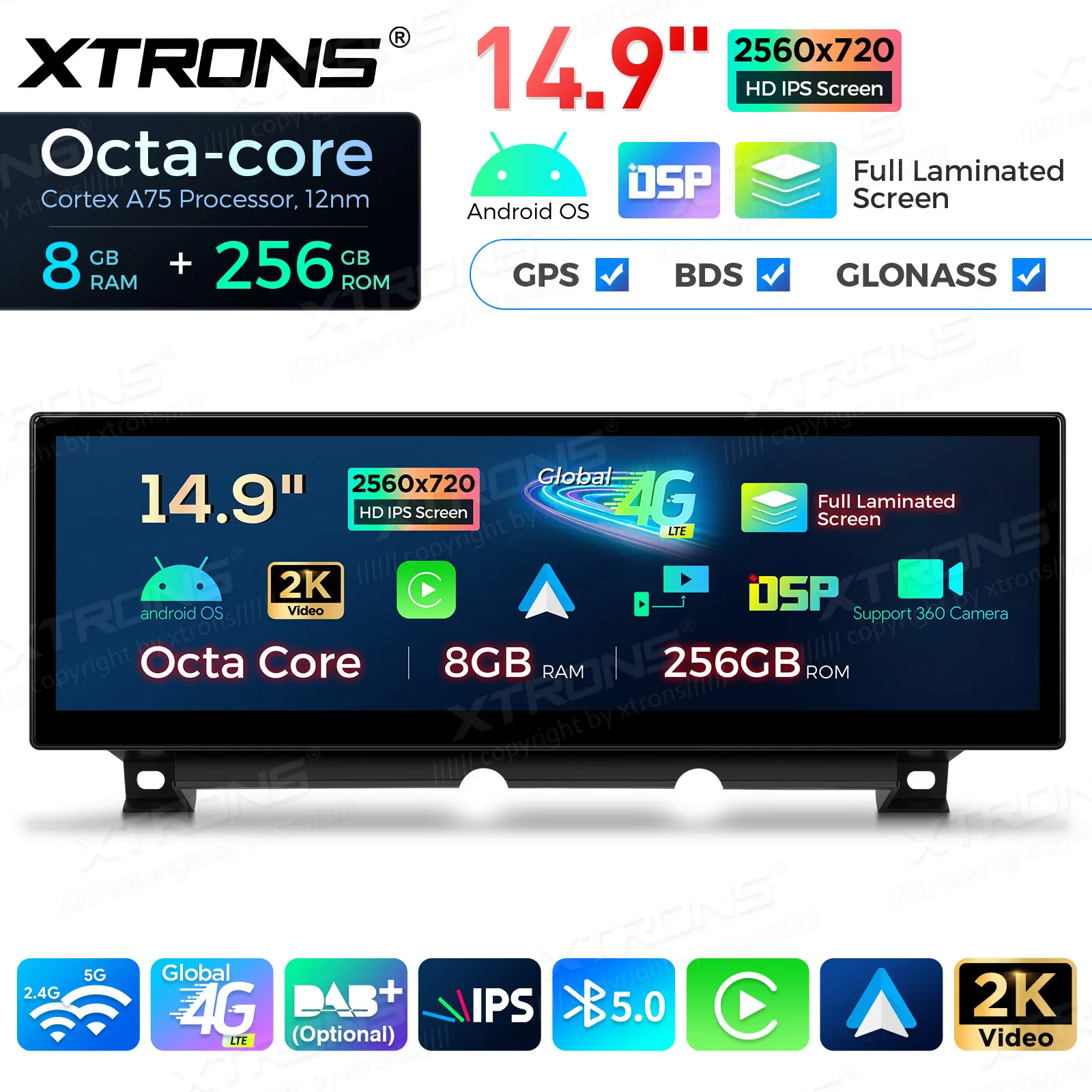 XTRONS 14.9'' Android 14 autoradio GPS navigatie voor BMW 7 Serie F01/F02 NBT systeem LHD Bluetooth Carplay Auto 8+256GB