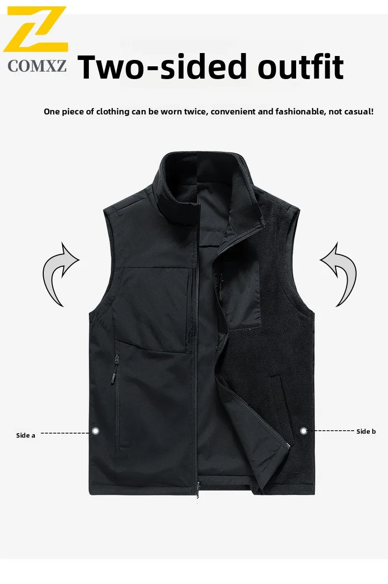 Men's Vest 2025 New Double-sided Windbreaker Fleece Warm Weather Resistant Fishing Vest Outdoor Photography Fishing Men Jacket