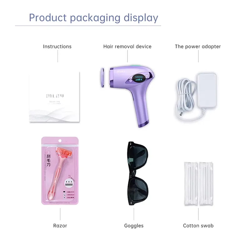 جهاز إزالة الشعر بالليزر MLAY T4، آلة إزالة الشعر الملايو IPL، آلة إزالة الشعر بالليزر الباردة لكامل الجسم، إزالة الشعر IPL غير مؤلمة للنساء