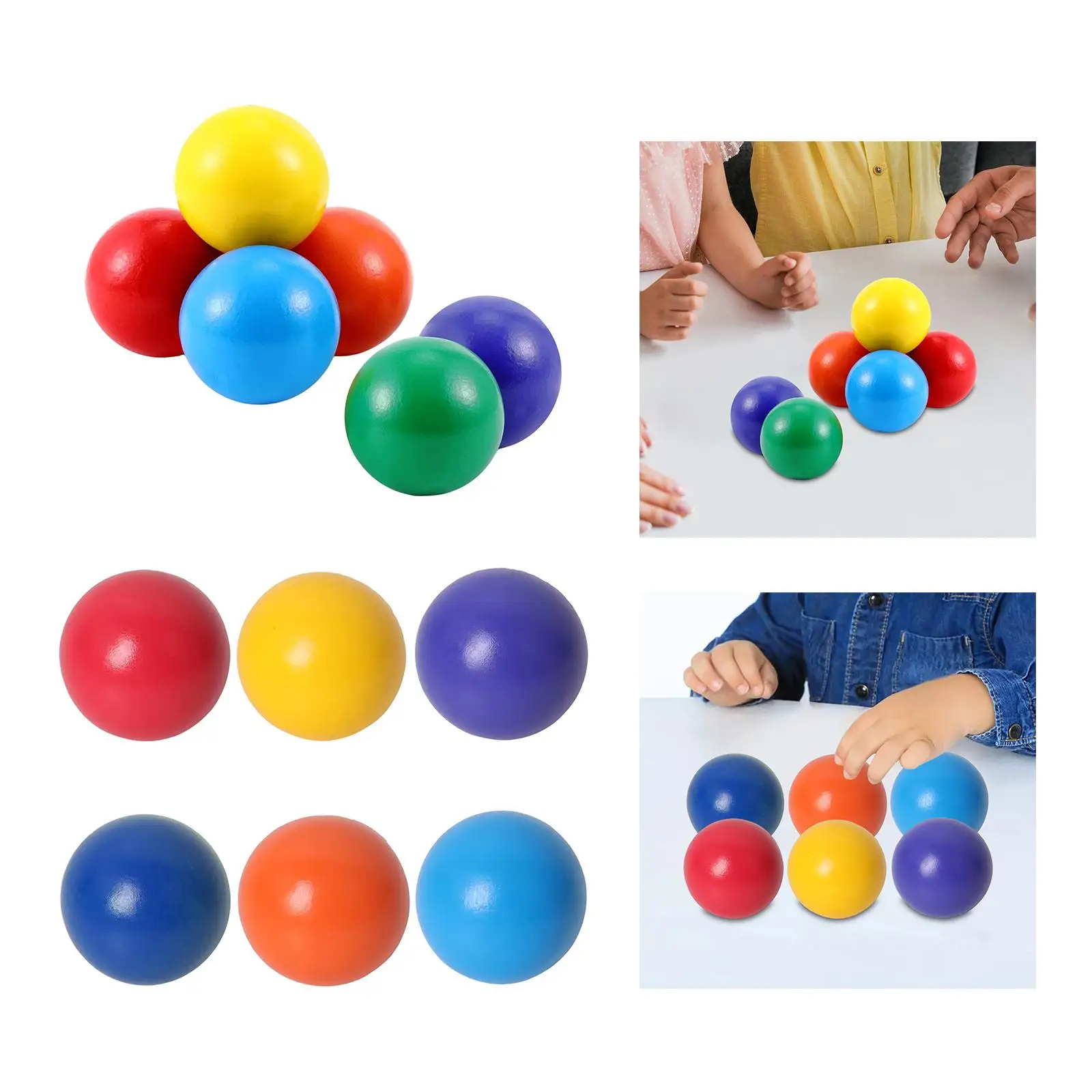 6-delige regenboogballen houten balspeelgoed educatieve bouwstenen tellen