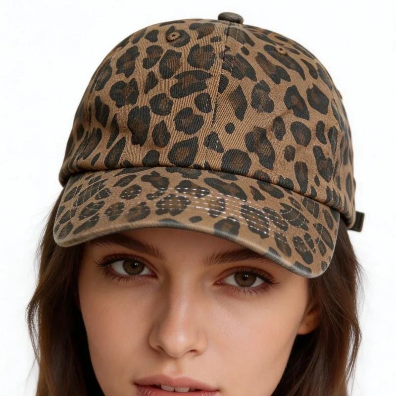 Vintage Leopard Print Baseball Cap for Women Fashionable Casual Snapback Hat