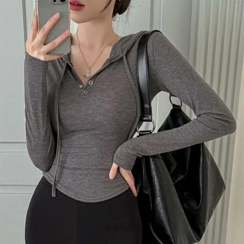 Camiseta ajustada ort Svel para mujer, sencilla, versátil, con cuello semisotón, diseño fino, Top largo de verano, estilo coreano...