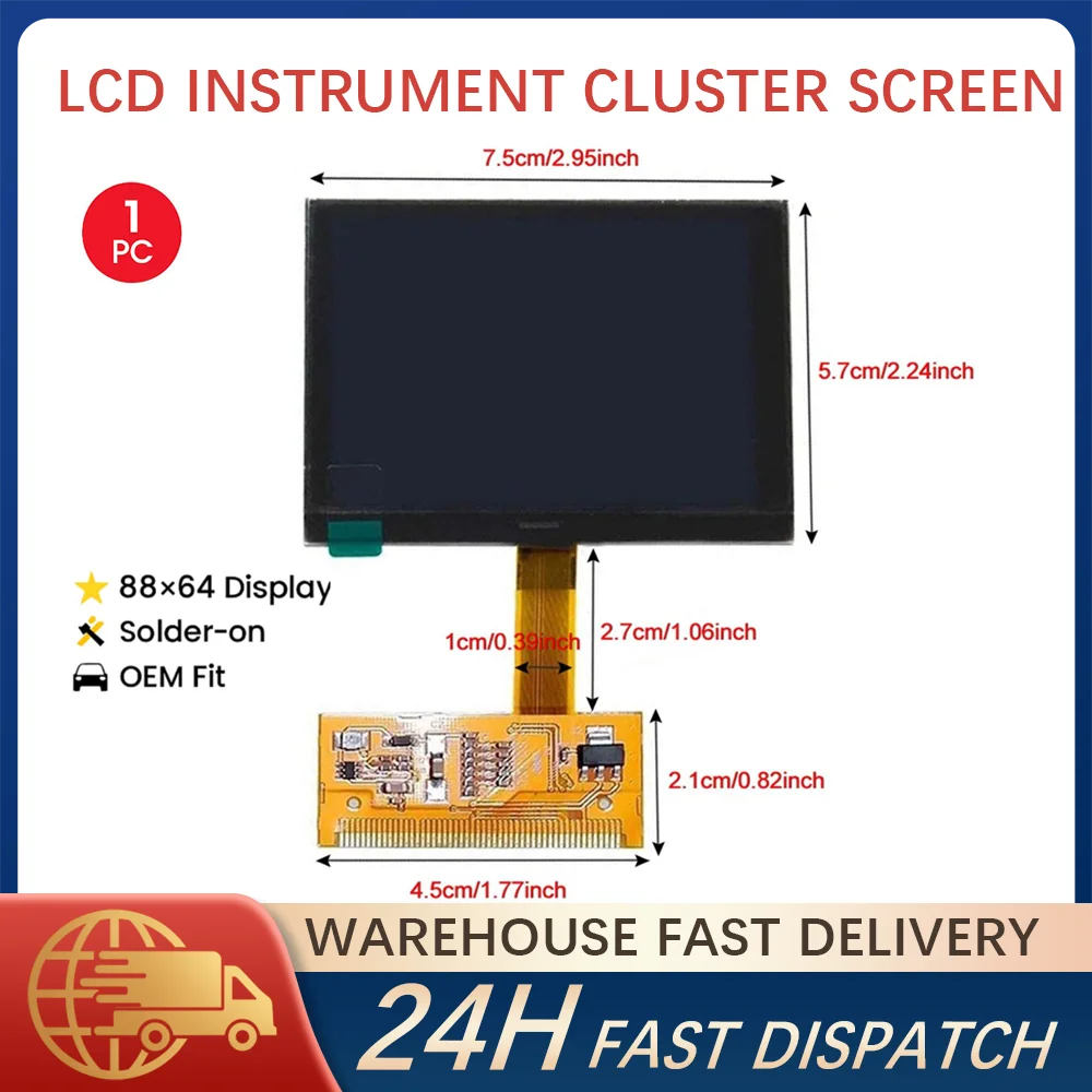 

1Pc LCD Instrument Cluster Screen 88x64 Pixel for Audi TT 8N S3 8L A6 C5 4B 1998-2006 Bosch Jaeger Dashboard Display Repair