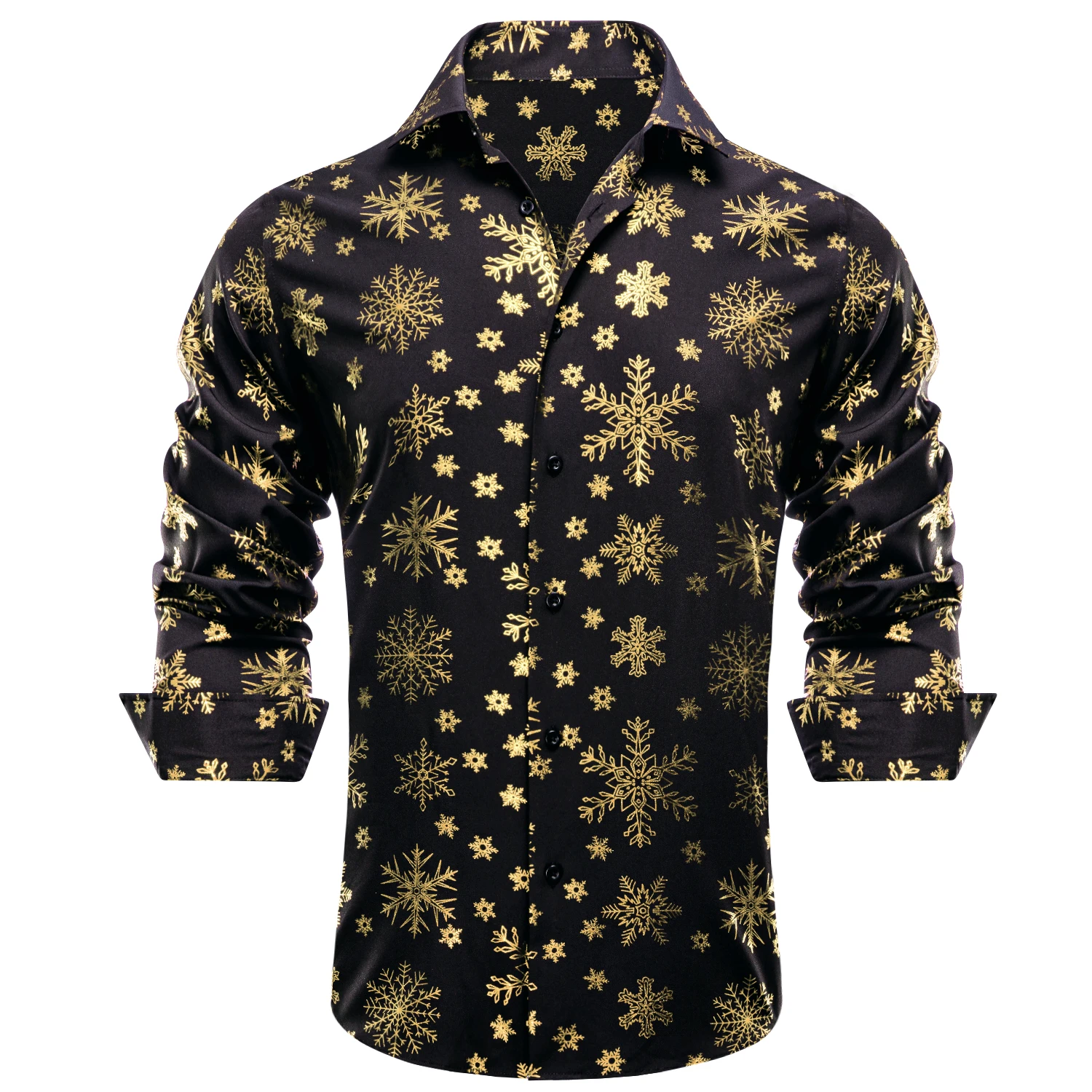 Black Yellow Silk Mens Shirts Christmas Long Sleeve Lapel Spring Autumn Shirt Slim Fit Blouse for Male Designer Business Hi-Tie