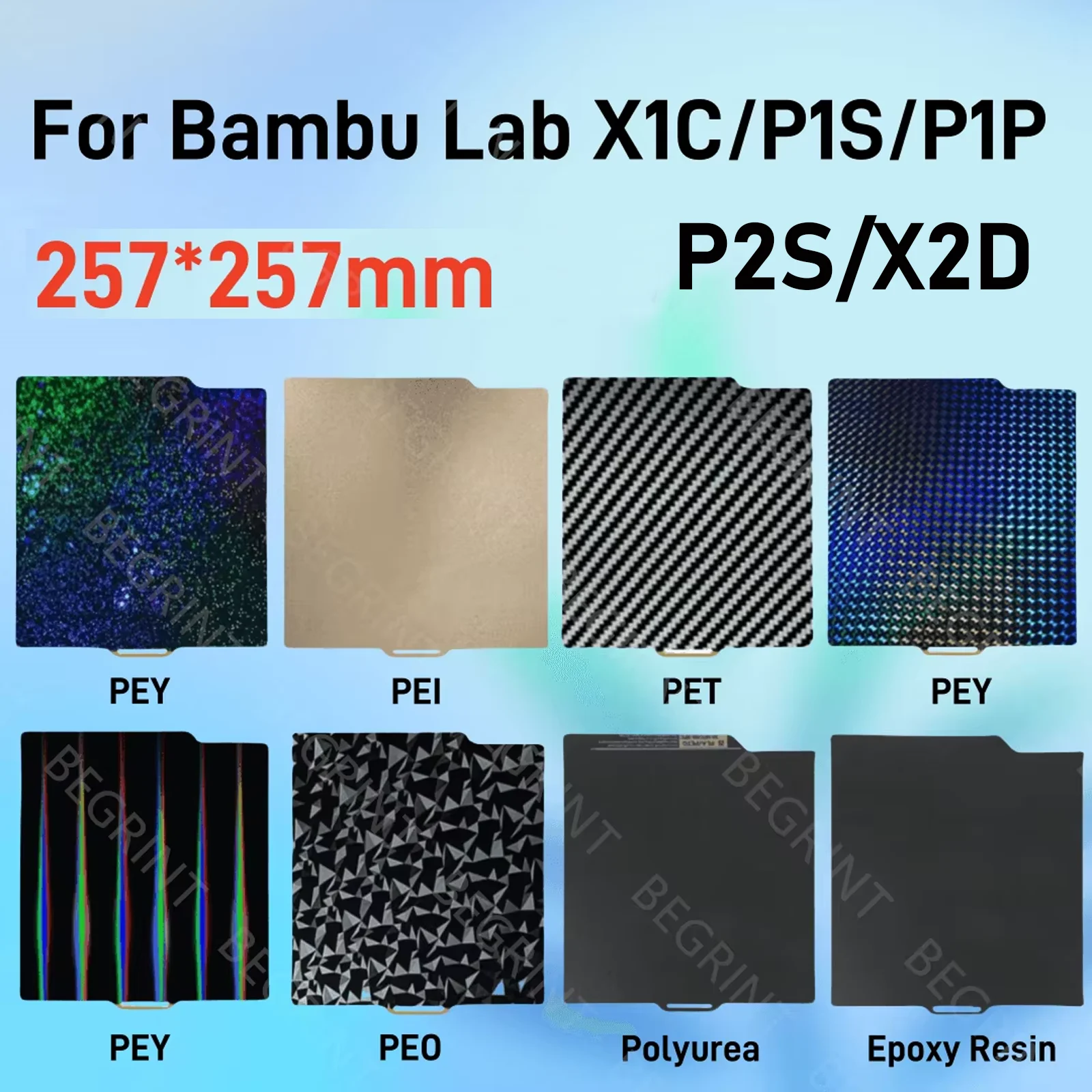 For Bambu Lab Build Plate X1C P2S X2D Pet Pei Texture 257x257 Peo Sheet For Bambulab A1 P1P P1S X1 Bamboo lab 3d printer HeatBed
