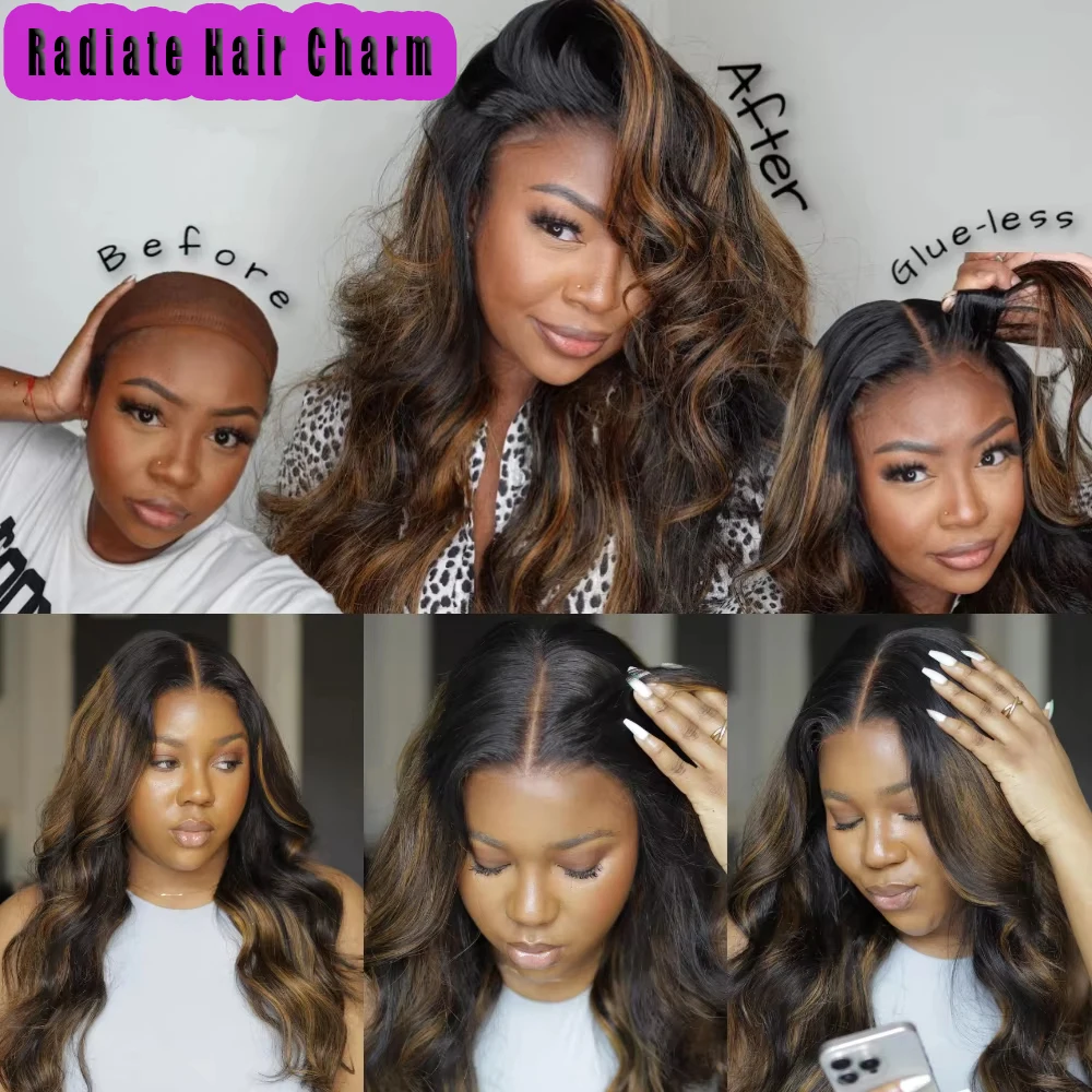 1B/27 Evidenziare Parrucca Brasiliana Dei Capelli 13x4 Veletta Frontale Dell'onda Del Corpo 200 Densità Ombre Bionda Pre Pizzicata Attaccatura Dei Capelli Con I Capelli Del Bambino