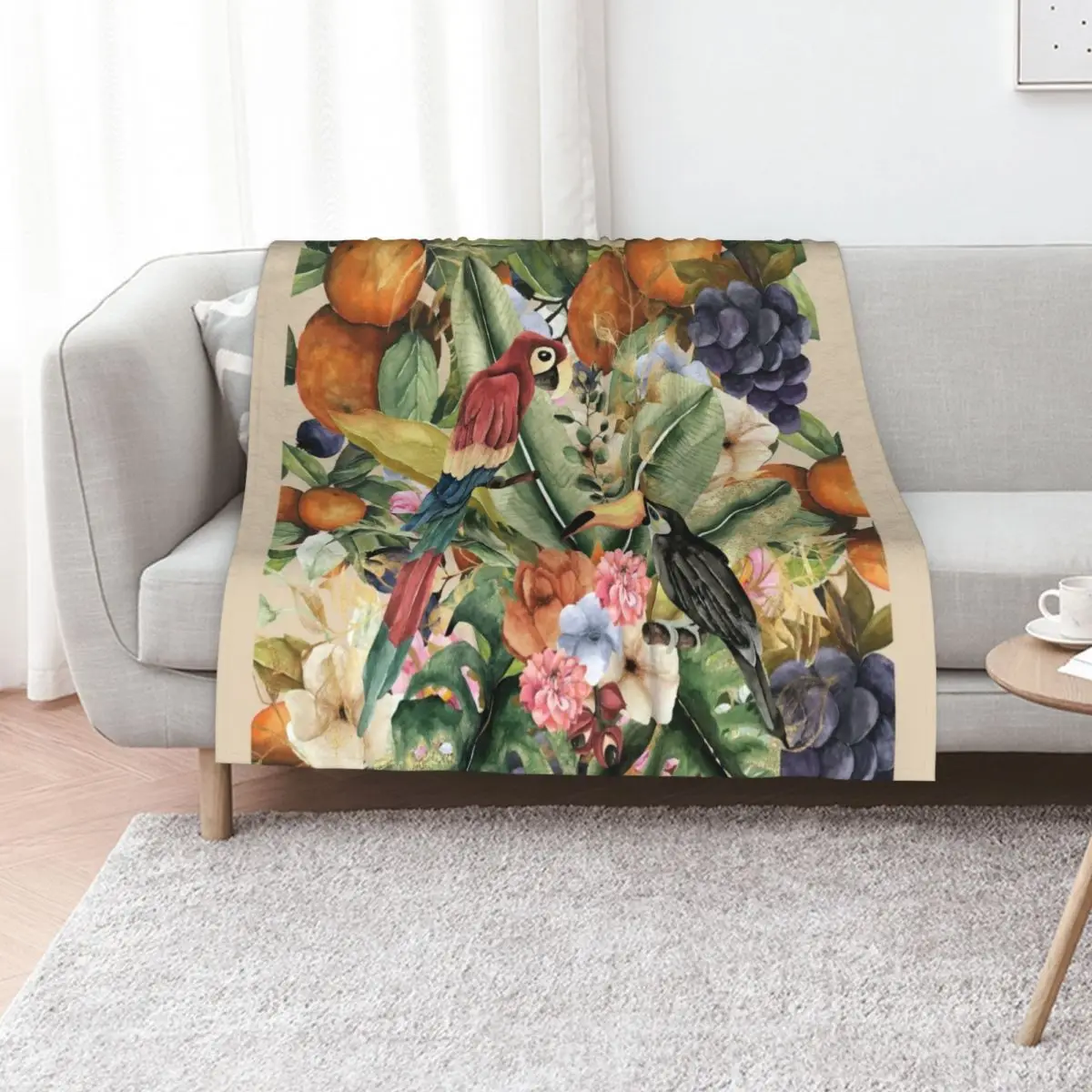 Amazon Birds and Fruits Watercolor Throw Blanket Color Fast Cozy Throw Blanket