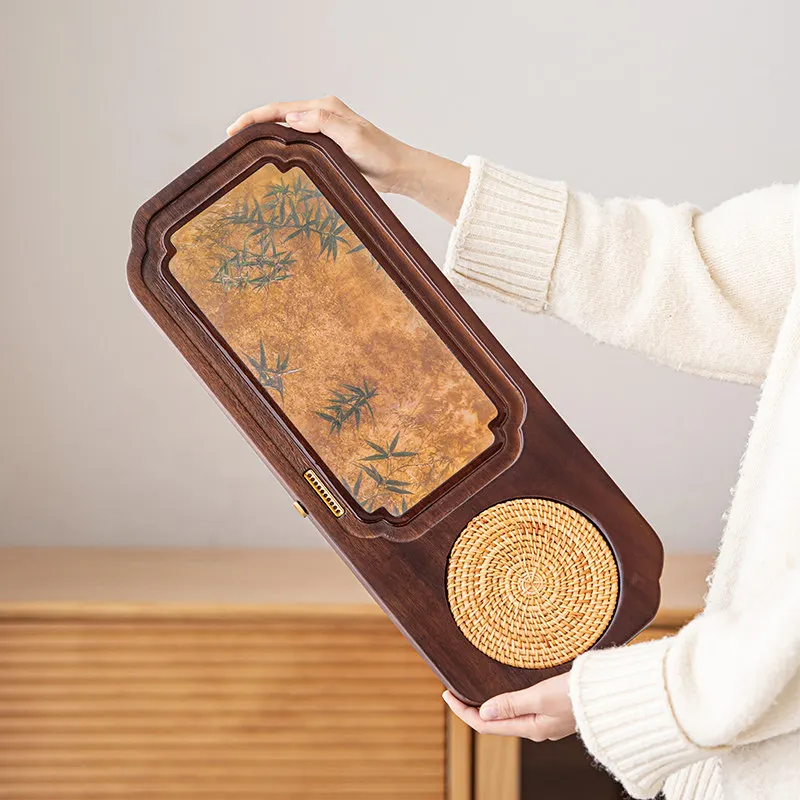 Wooden Tea Tray Bamboo Gongfu Rectangular Luxury Nordic Tea Tray Large Modern Antique Rattan bandejas de madera Rectangular Tray