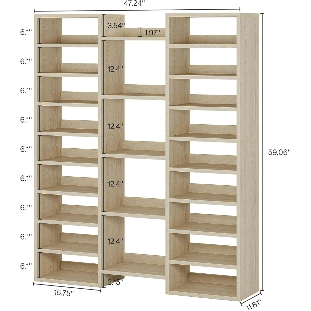 Shoe Storage Cabinet with 22 Open Cubbies 46 Pairs Wide Entryway Shoes Organizer Shoe Cabinet 14-Tier Wooden Shoe Rack