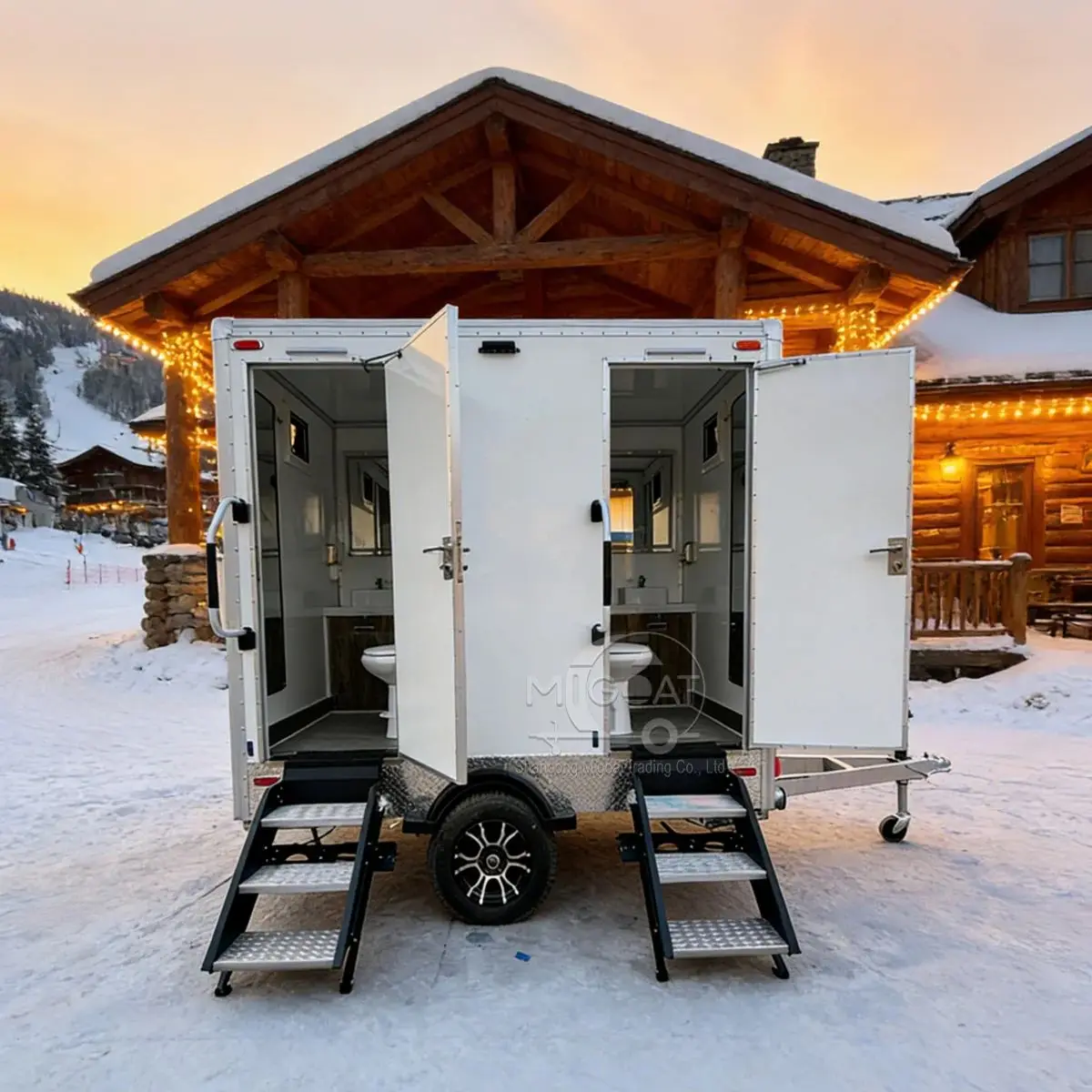 

2-Stall Portable Toilet Towable Mobile Restroom Trailer with Sink for Outdoor Camping And Events Corrosion-Resistant Sanitary