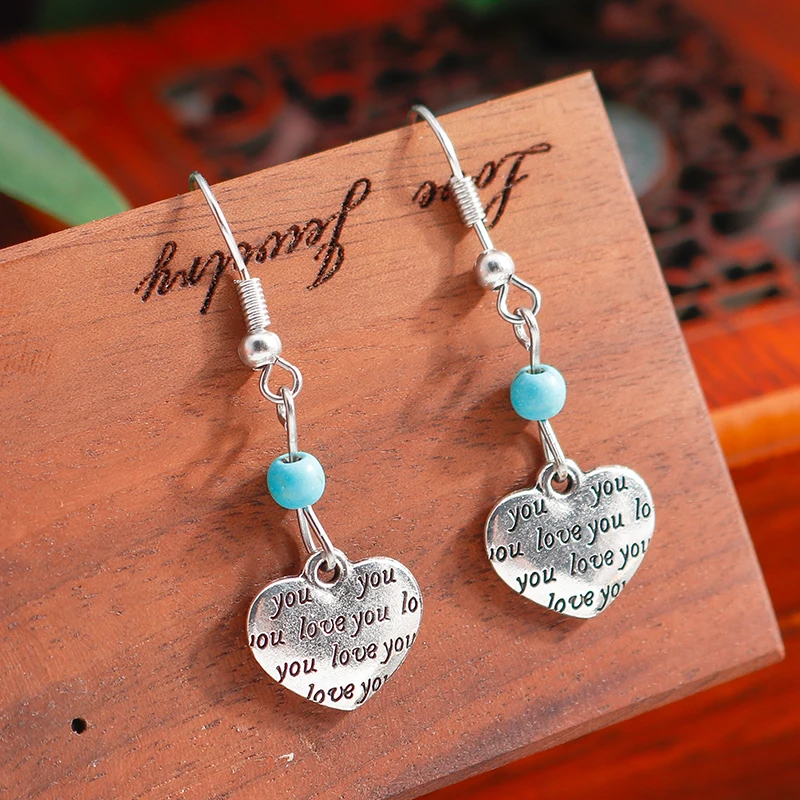 Ethnische Legierungs-Ohrringe mit Herzanhänger für Damen und Mädchen, Party- und Festival-Schmuck, Geschenke – Detail 9