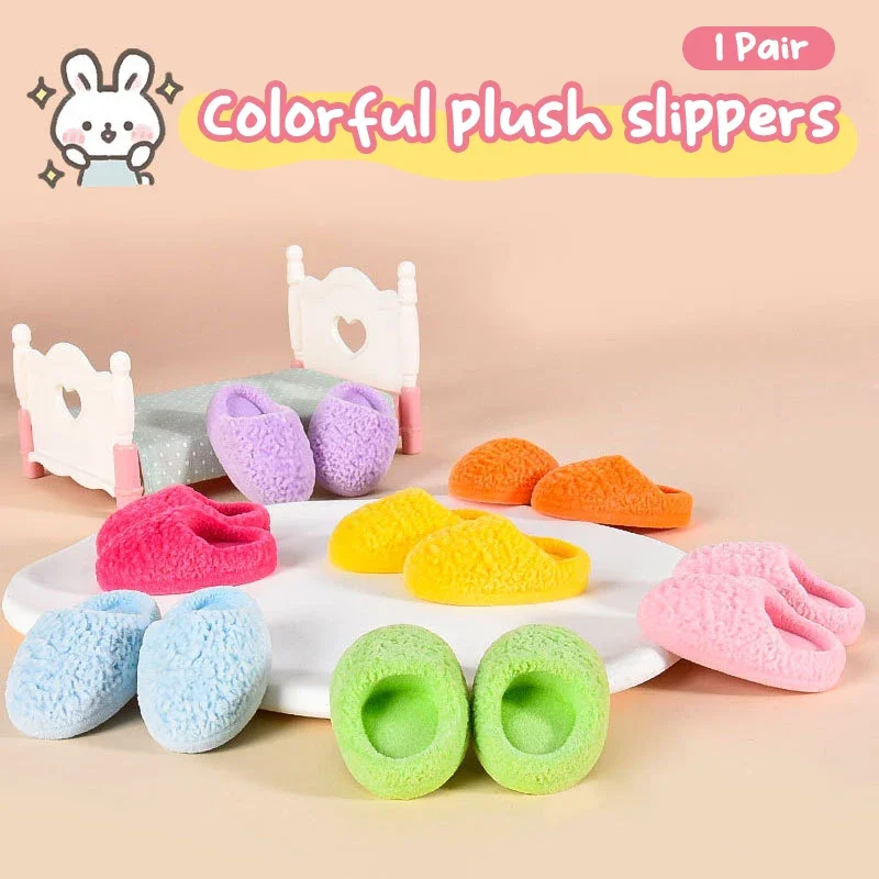 1Pair 1:6 Dollhouse Miniature Slippers Simulation Flocking Slippers Home Model Decor Toy Doll House Accessories