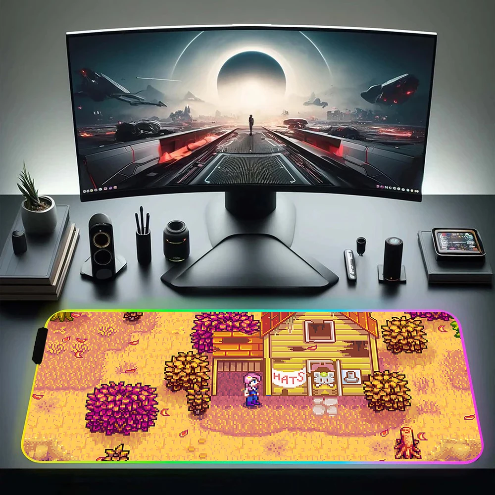 Stardew Valley Large Anti-slip RGB Pc Gamer Keyboard Mouse Pad Mousepad LED Glowing Mouse Mats Rubber Gaming Computer Mausepad