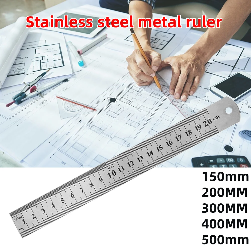15cm/20cm/30cm/40cm/50cm Metal Ruler Stainless Steel Straight Ruler Measuring Ruler Precision Double Sided Measure Ruler Tool