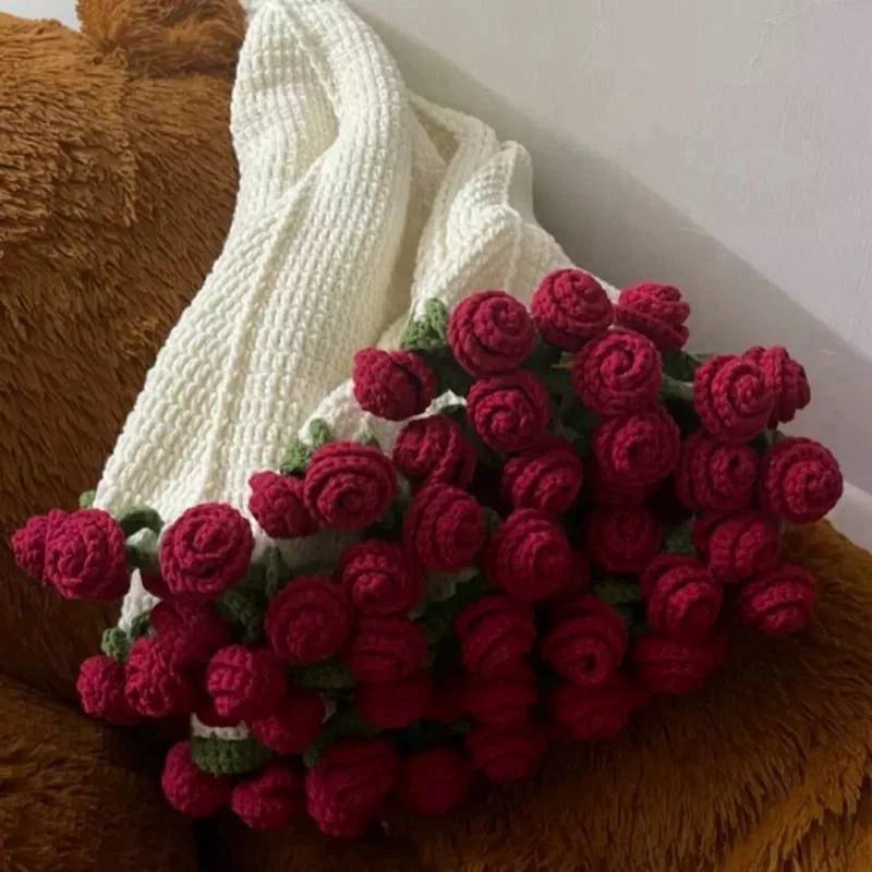 

31in/43in Crochet Bouquet of Flowers, DIY Handmade Rose Blanket, Rose Bouquet Blanket Handmade, Flower Bouquet Throw Blanket