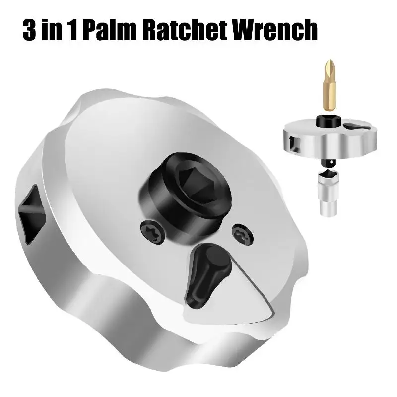 Steel Portable Palm Mini Ratchet 3-in-1 Socket Screwdriver Hand Tool Ratchet Screw 1/4 Inch All-in-one Ratchet Wrench