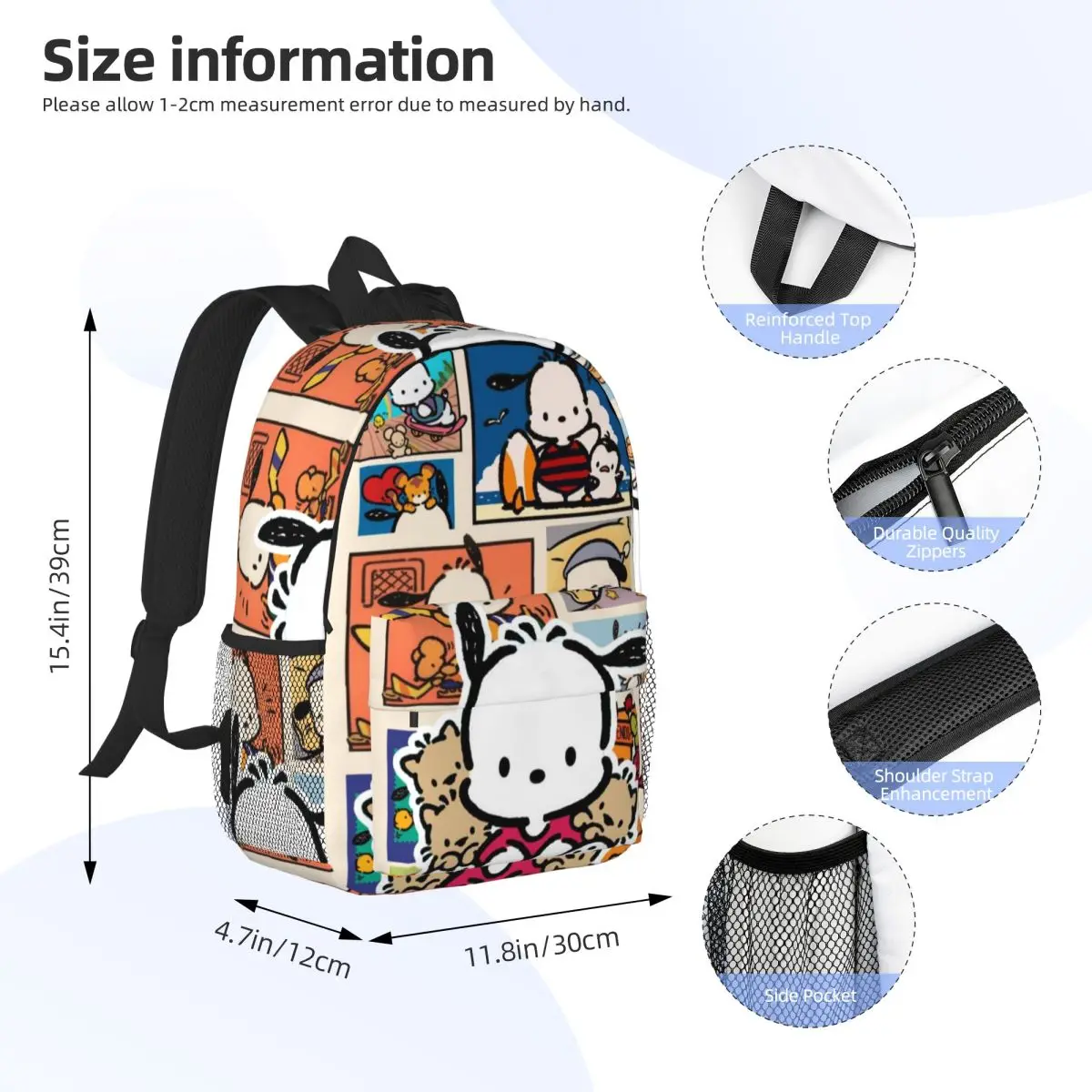 Pochacco Durable 15-Inch Backpack - Ergonomic Lightweight Design for Comfort and Convenience