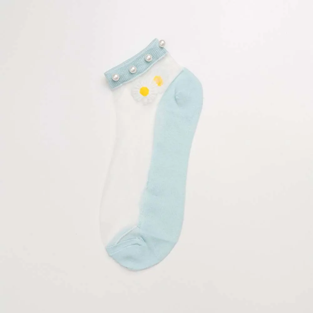 

Ultra-thin Transparent Lady Elasticity Pearl Women Lace Ankle Socks Hosiery Mesh Daisy Socks