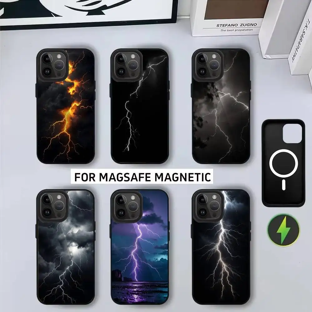 

Dark night lightning Phone Case For iPhone17,16,15,14,13,12,11 Plus,Pro Max Magnetic with Magsafe Wireless Charging