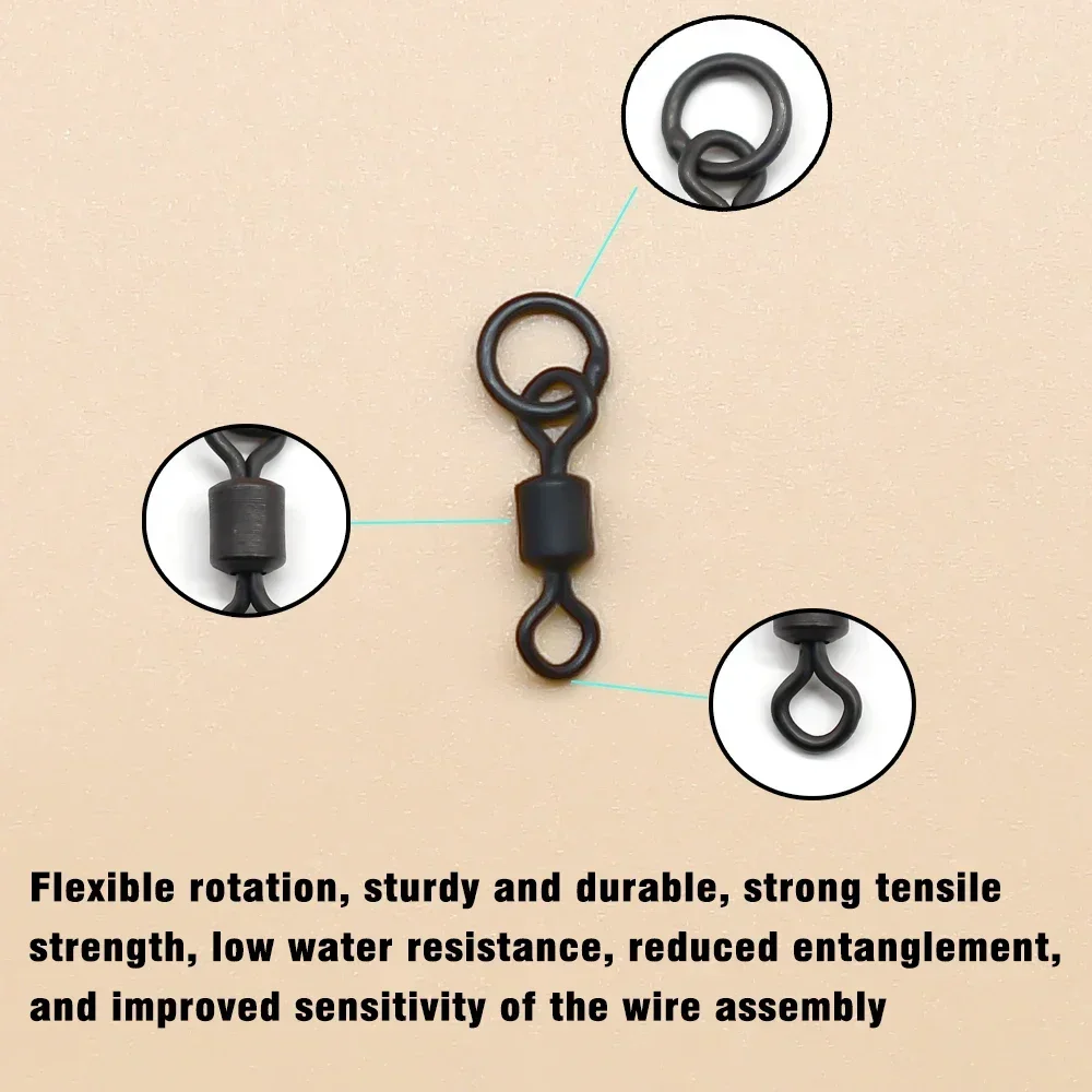 MNFT 50 pièces Micro crochet flexible pivotant 4 tailles, Mini anneau de pêche à la carpe crochet pivotant, accessoires de matériel de pêche Terminal