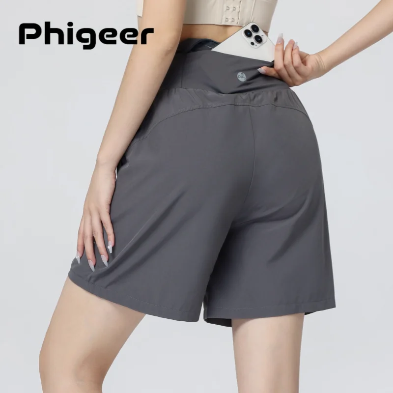 PHIGEER Breathable Lounge Athletic Shorts, Lightweight Quick Dry Loose Gym Running Shorts,  Summer Long Yoga Shorts with Pockets