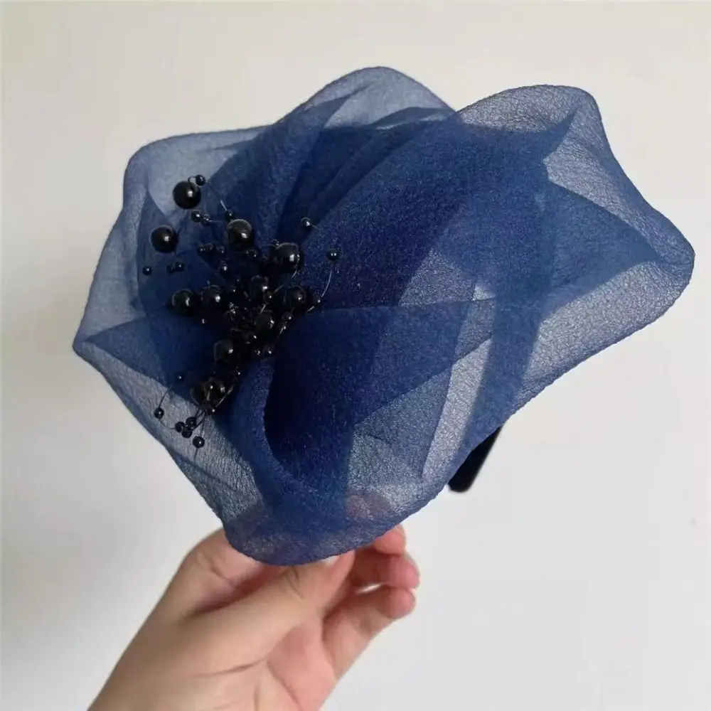 Elegant Plastic Beaded Mesh Hairband French Hair Accessories Mesh Veil Fascinator Hat Dinner Party Hairband Hair Hoop
