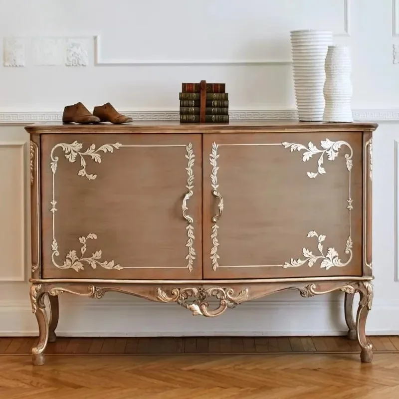 Antique living room furniture Classic wooden carved shoe cabinet