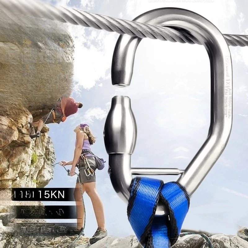 Stainless Steel Flyover Jungle Via Ferrata Tree Adventure Park Safety Buckle, Uninterrupted Protection Main Lock