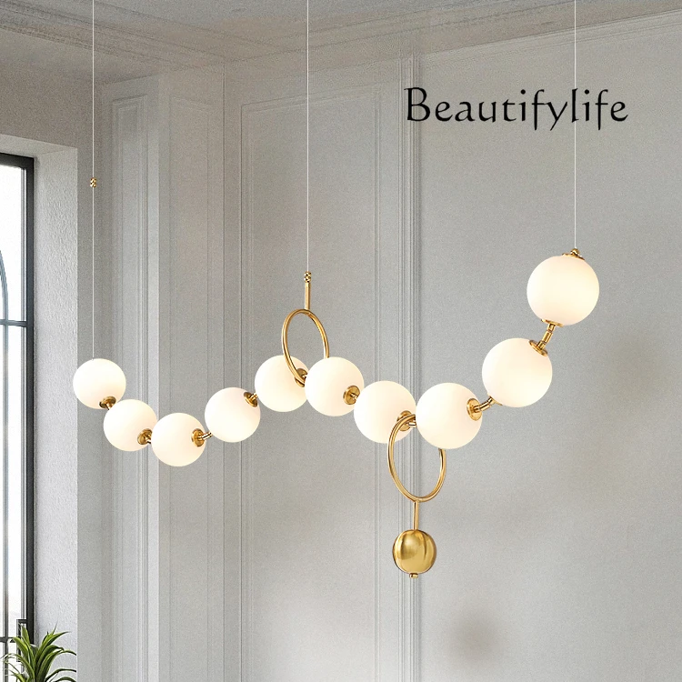 

French restaurant chandelier light luxury creative designer island table lamp pearl necklace cream decorative lamp