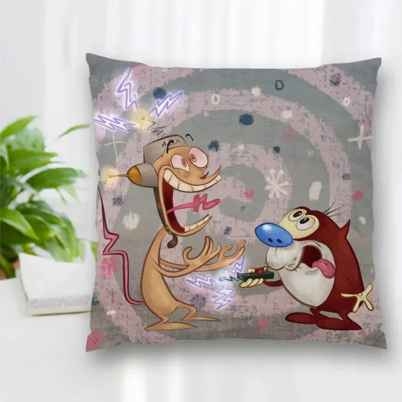 Hot Sale Custom Decorative Pillowcase Ren and Stimpy Cartoon Square Zippered Pillow Cover Best Nice Gift 20X20cm 35X35cm 40x40cm