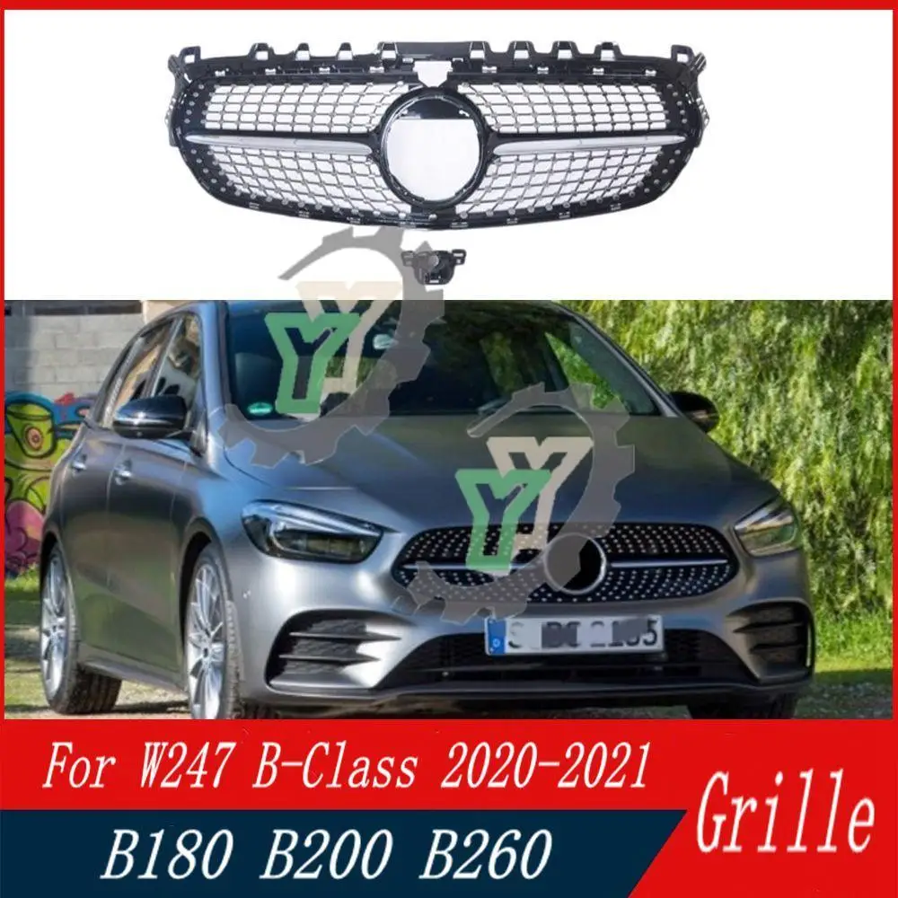 Black Silver Front Bumper Panamericana GT Grille Diamond Style For Mercedes Benz B Class W247 B220 B250 B220d Grill 2020-2023