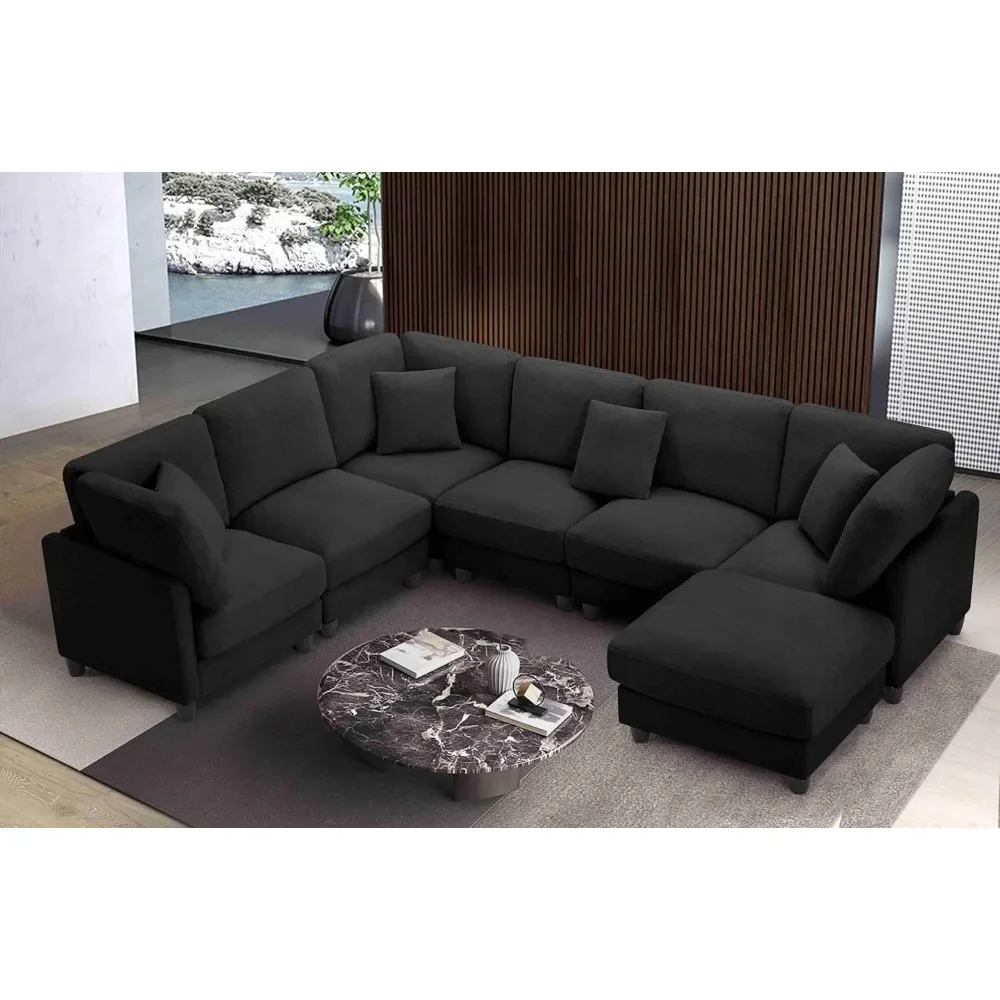 116.14'' Oversized 7 Seater Sectional Sofa, Convertible Sleeper, U Shaped Corner Couch