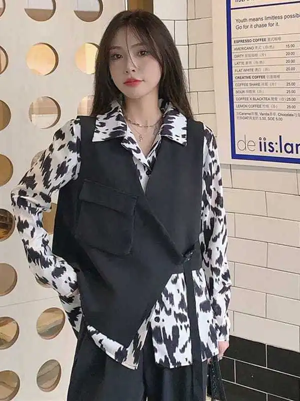 

plus Size Casual Leisure Suit Vest Women's Long Sleeve Shirt Two Piece Set Spring Autumn Salt System Fashion plus Size Sister