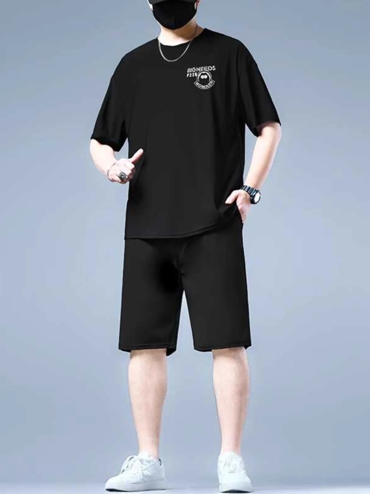 

Повседневный комплект из ледяного шелка больших размеров, мужская футболка ort Sve, модный свободный комплект из двух предметов для всего тела, летнее полиэфирное волокно, китайский...