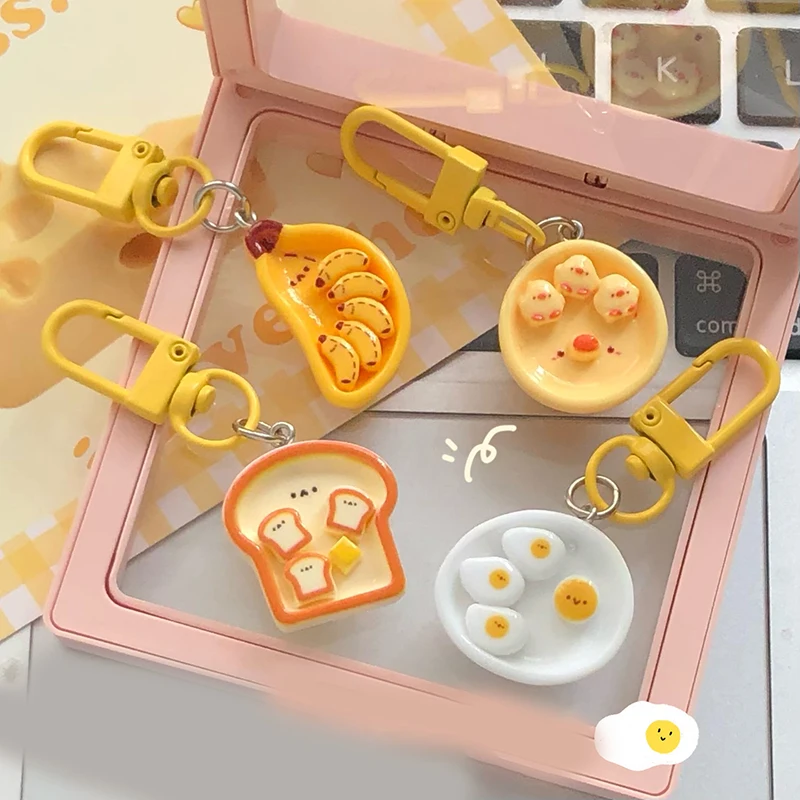 

Lovely Animated Breakfast Toast and Egg Keychain; Trendy Banana Sandwich Backpack Charm