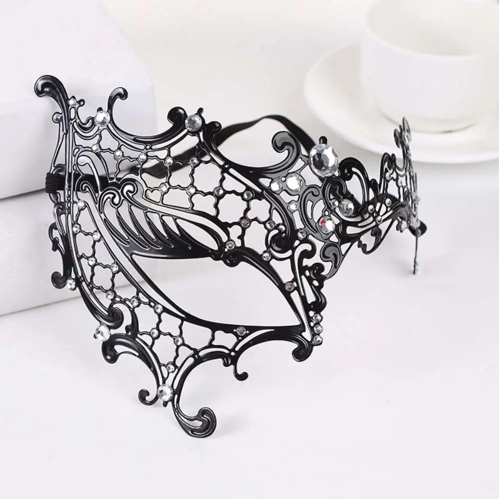 

Venetian Halloween Half Face Mask Vintage Handmade Black Lace Metal Mask Hollowed-out Elastic Bands Masquerade Princess Mask