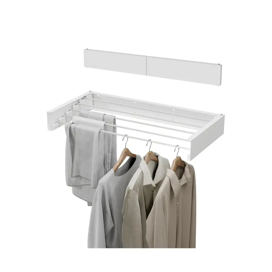 

Laundry Drying Rack Collapsible, Wall Mounted Clothes Drying Rack, Retractable Drying Rack, 31.5 Wide, 5 Aluminum Rods, 60 lb Ca