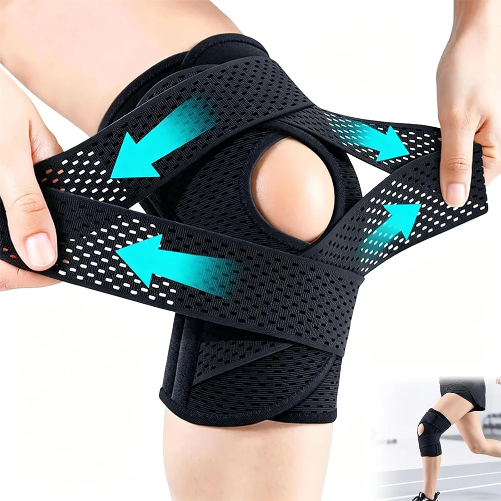 Adjustable Knee Support Brace with Side Stabilizers & V-Straps,Meniscus Stabilizing Knee Wrap, Sports Basketball Running Cycling