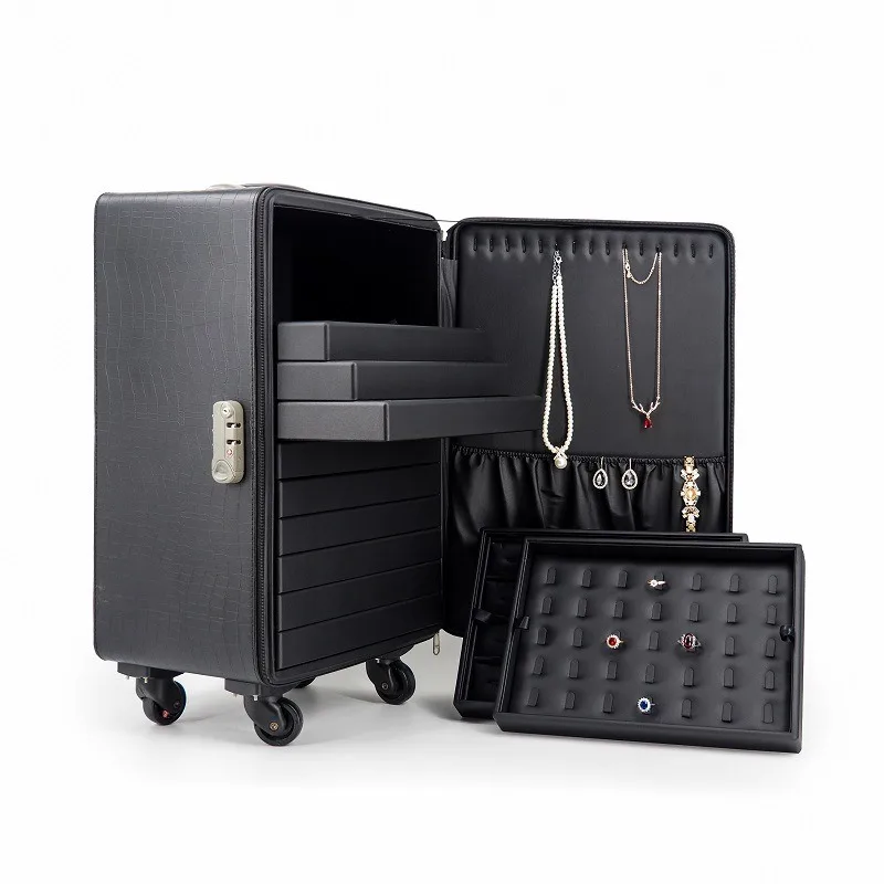 New high-end plate universal wheel jewelry trolley case ring pendant pillow bag jewelry storage box