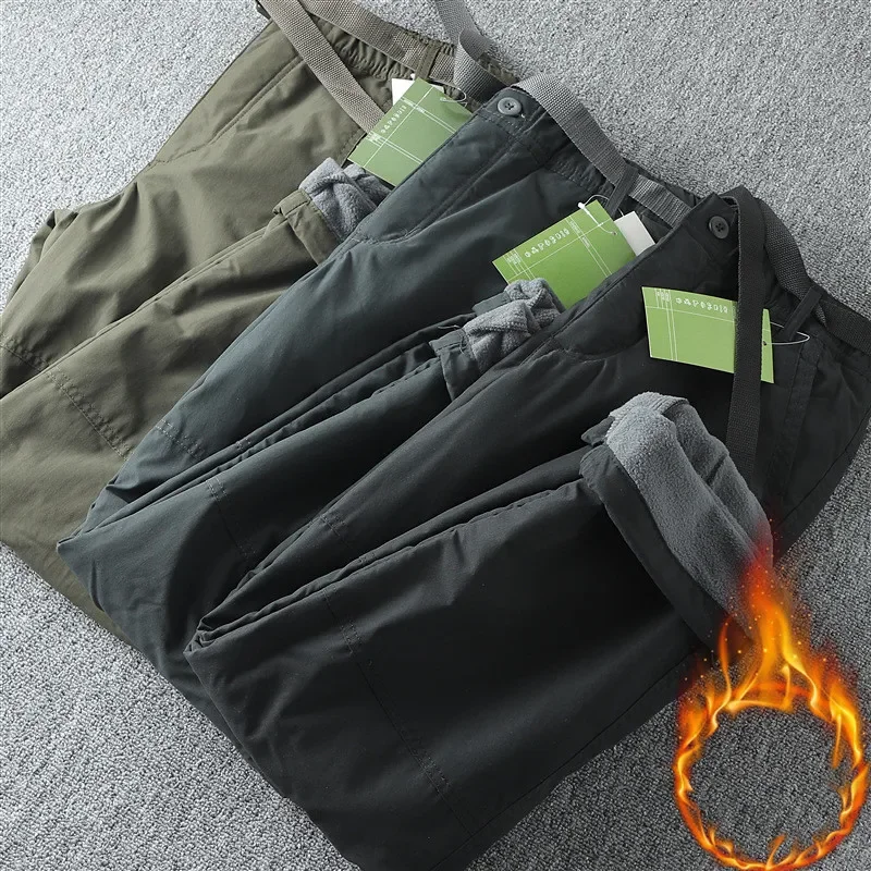 Germany Windproof Waterproof Plush Soft Shell Pants Outdoor Men's Straight Multi Bag Overalls Camping Hunting Equipment Trousers