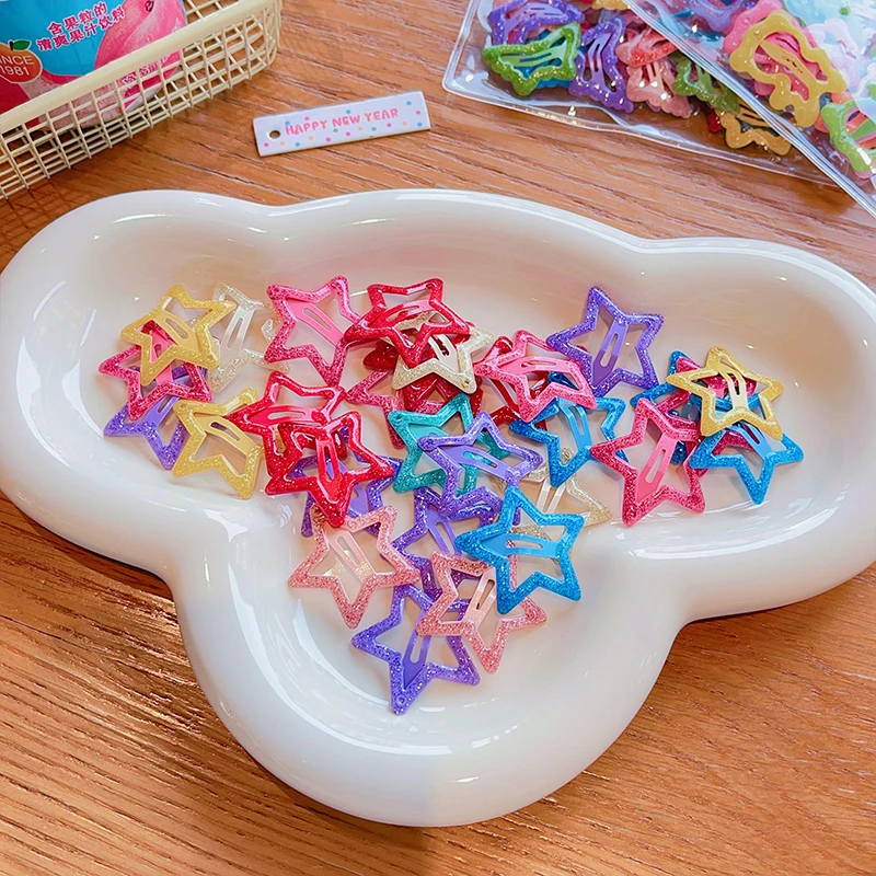 10Pcs/Set 2024 New Children Cute Colorful Geometric Star Heart Hair Clips Baby Girls Sweet Hairpins Kids Hair Accessories