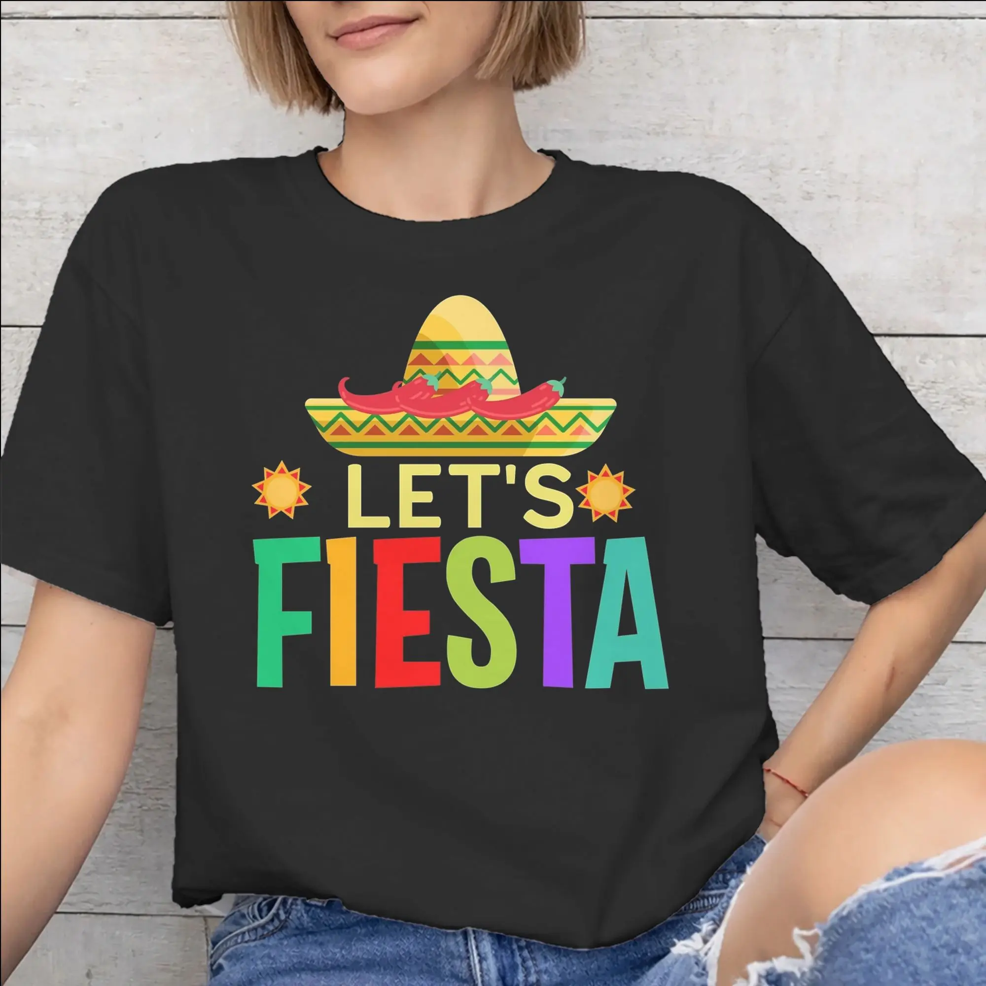 Let's Fiesta Cinco De Mayo  Graphic Printing T Shirts Men Women  Cotton  Tee Shirt Clothing