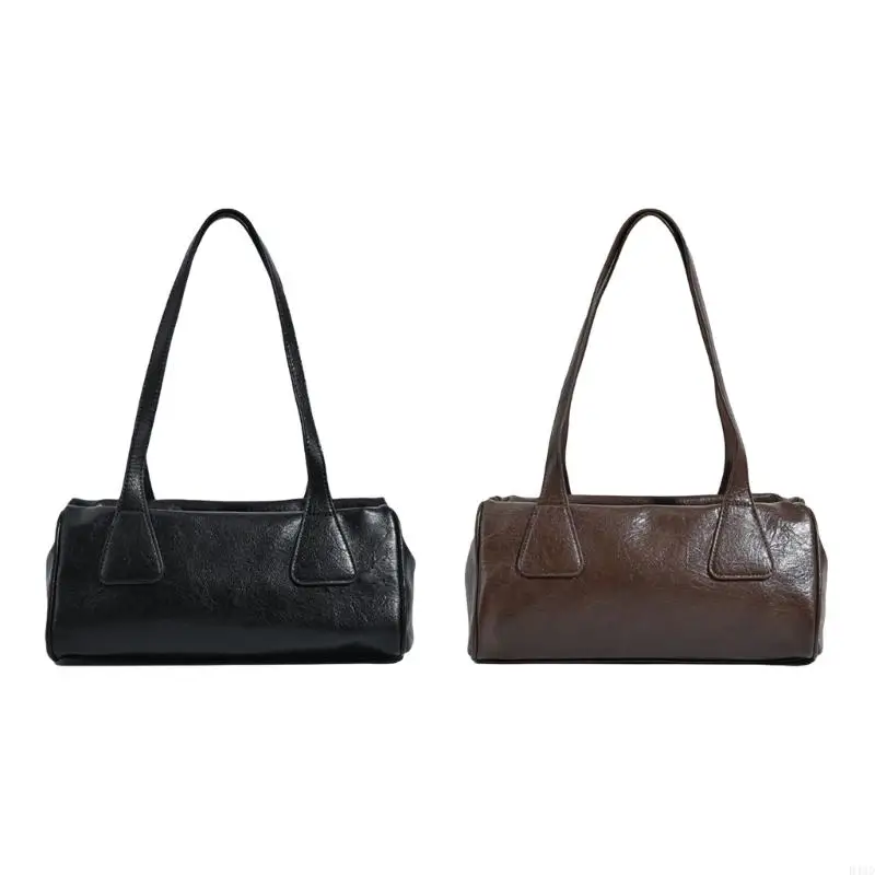 

652F Fashionable Women's Shoulder Bag Large Capacity PU Leather Trendy Shopping Bags Solid Color Underarm Purse Handbag