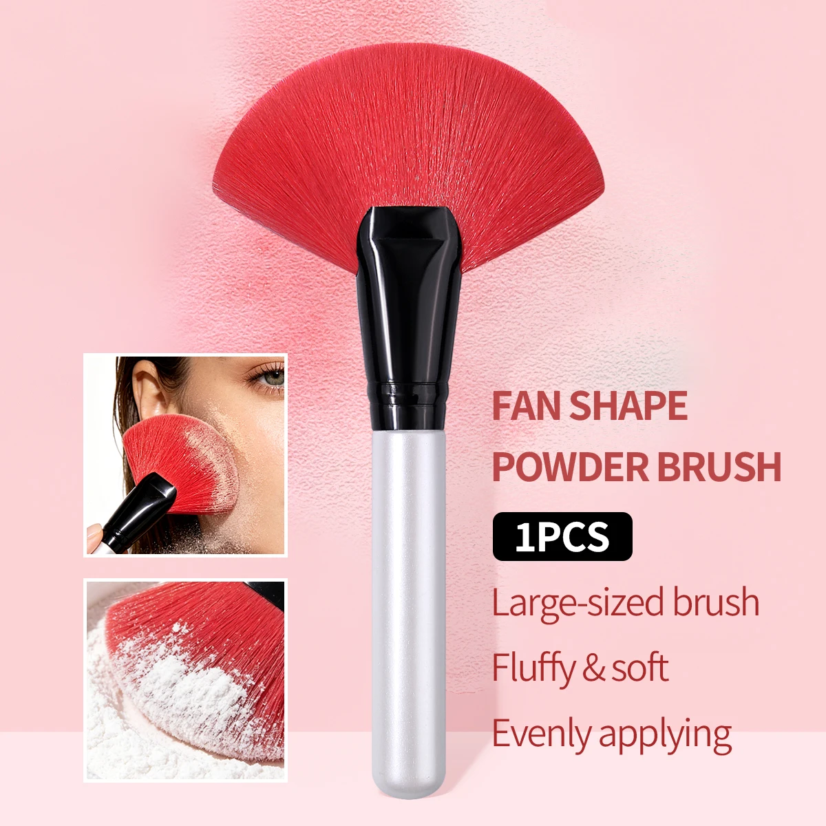 1pc Large Fan Powder Brush, Contour & Highlight Makeup Brush, Soft Fibre Multi-functional Cosmetic Beauty Cleaning Tool