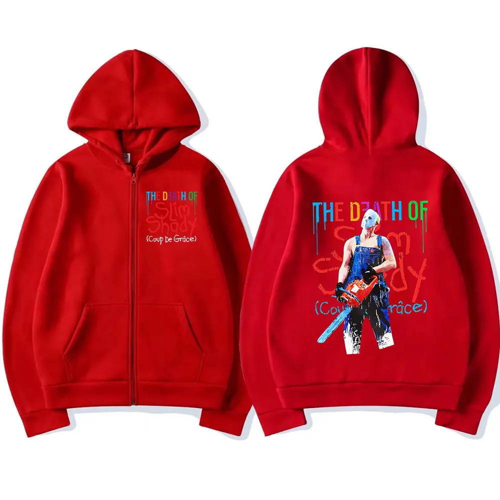 Rapper Eminem The Death of Slim Shady Zipper Hoodies Men Women Clothing Fashion Zip Up Hooded Sweatshirt Casual Vintage Pullover