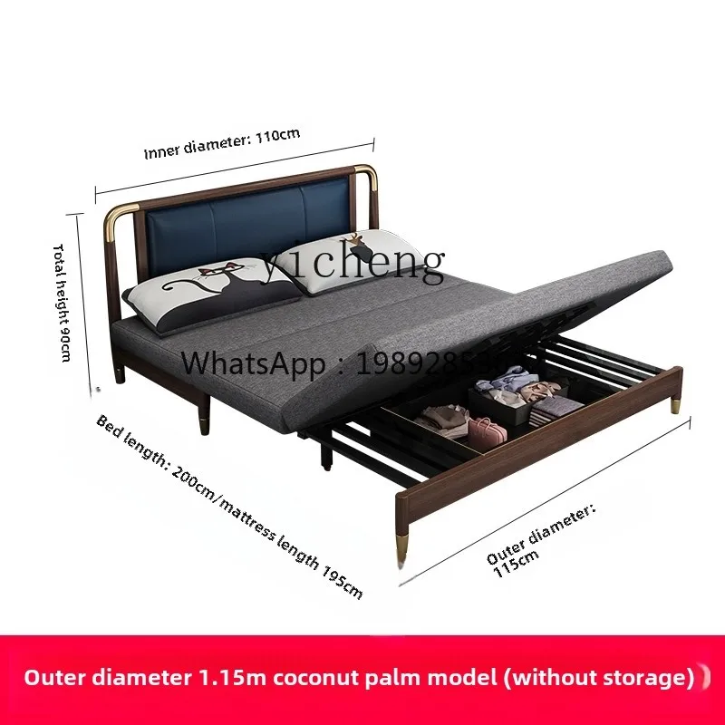 HYS-cotton and linen light luxury sofa bed living room sitting and lying multi-functional push-pull foldable double dual-use