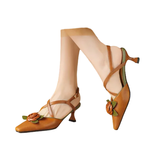 

Women's Sandals,Slippers Leather Square Toe 7cm Heel Sandals for Elegant Ladies Daily Easy Wear Slip-on Shoes French Style