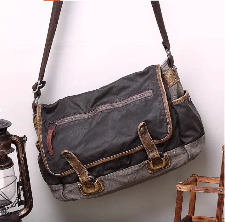 Men's Outdoor Single Shoulder Canvas Bag Motorcycle Crossbody Bag Retro Commuter Casual Mailman Bag