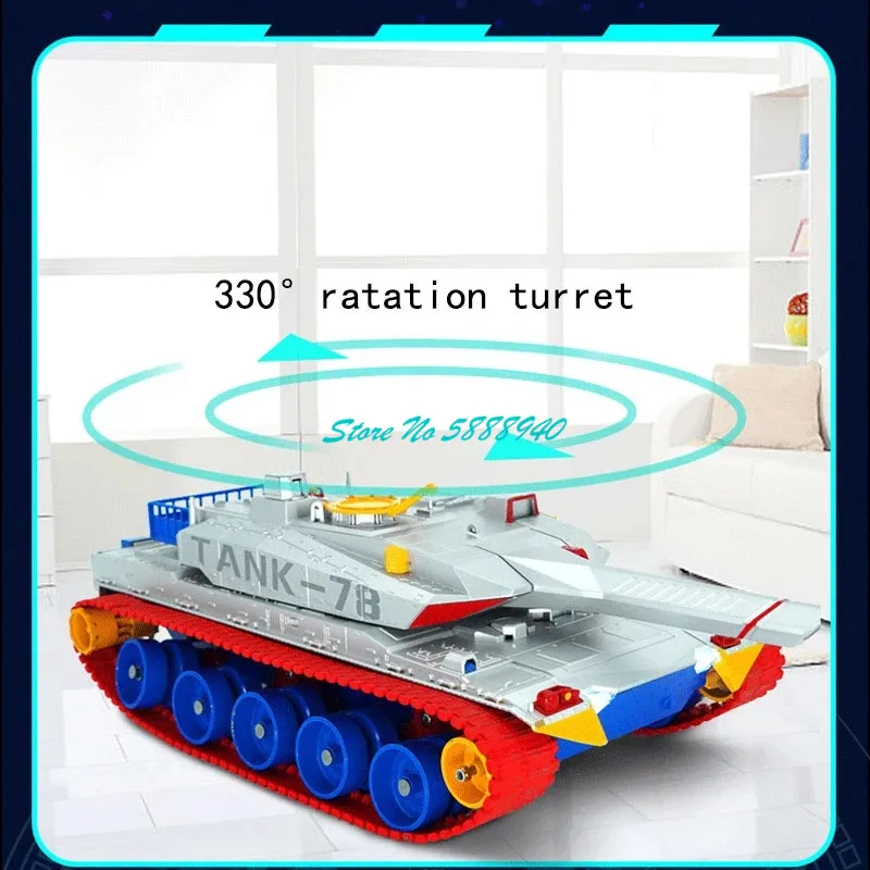 40Mins Large Simulation Remote Control Battle Tank 2.4G 40CM 330° Rotation Independent Suspension Sould Light RC Tank Boy Gift